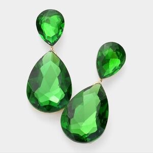 Green Dangle Crystal Teardrop Earrings 2 Inch Cute Statement Jewelry Design